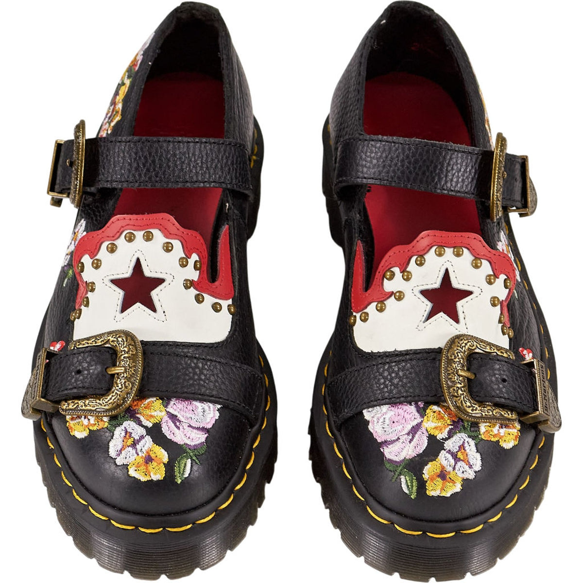 Dr. Martens Black Floral Embroidered Shoes UK 7