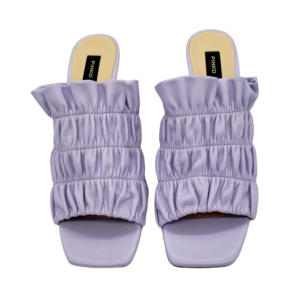 Pinko Lilac Ruched Stiletto Mules