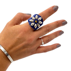 Choco Yuketen Blue Flower Stud Leather Ring