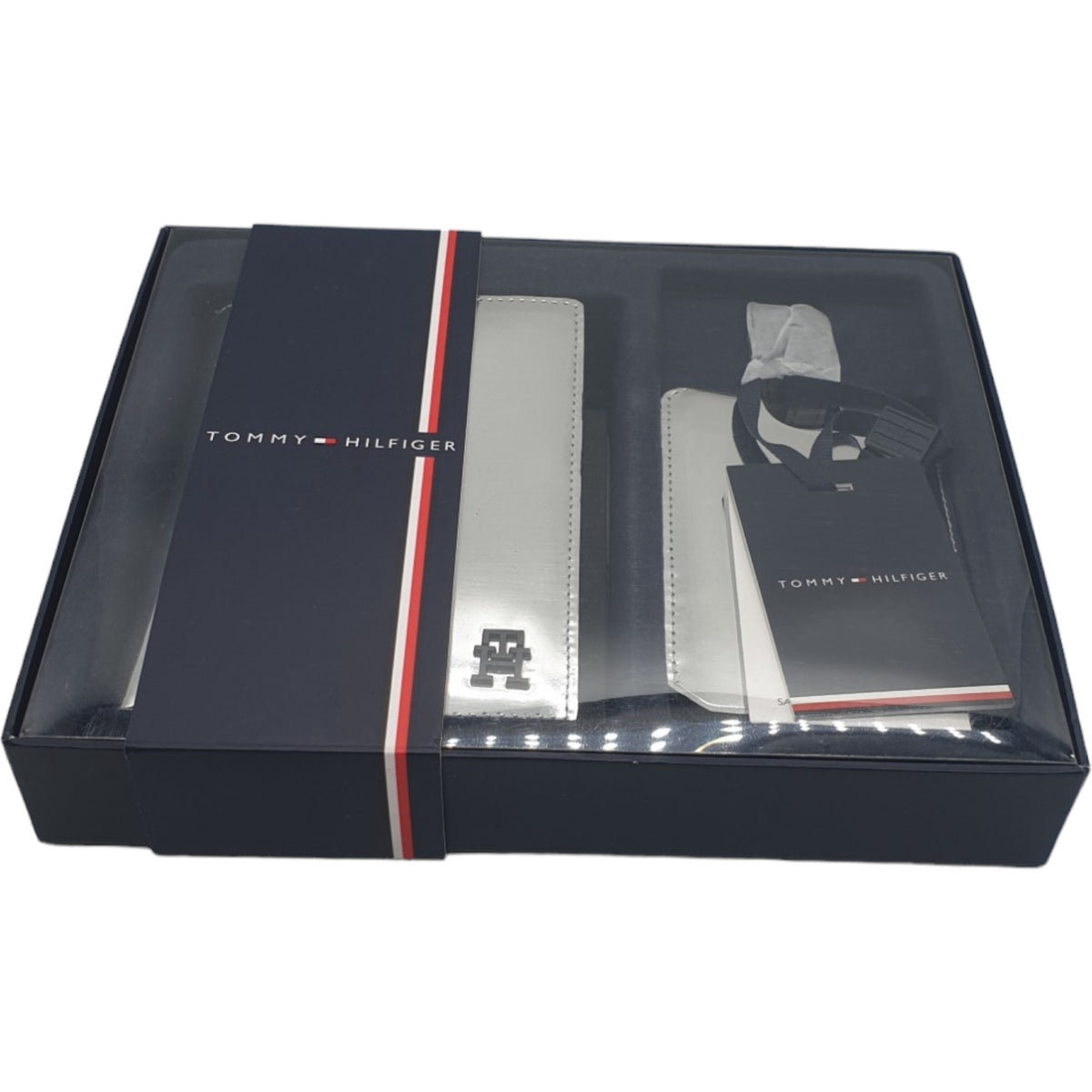 Tommy Hilfiger Silver Leather Passport Holder & Luggage Tag