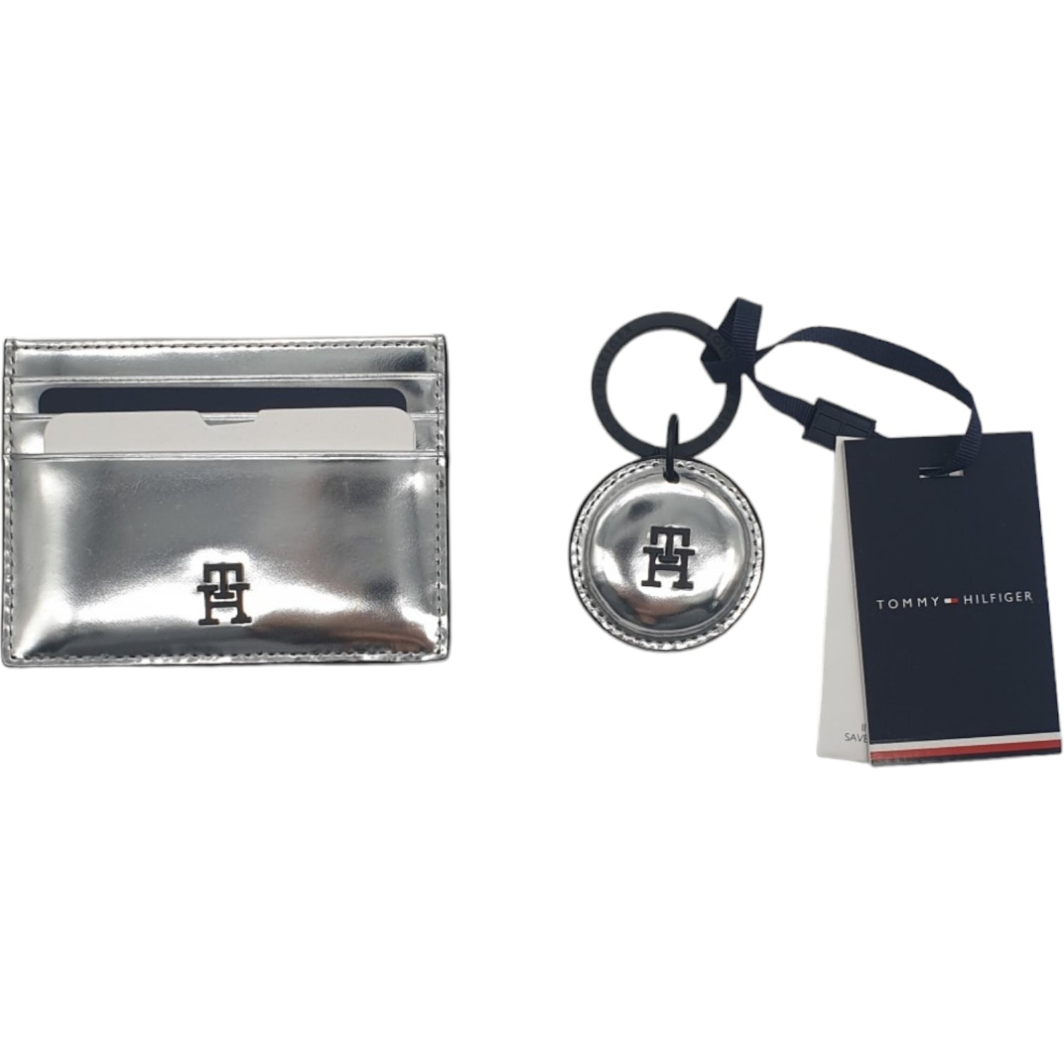 Tommy Hilfiger Silver Leather CC Holder & Key Fob