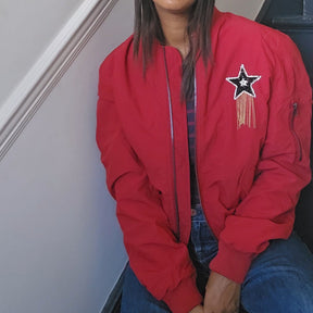 Green Ancestors Red Embellished Bomber Jacket