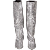 Pull&Bear Silver Metallic Knee-High Boots