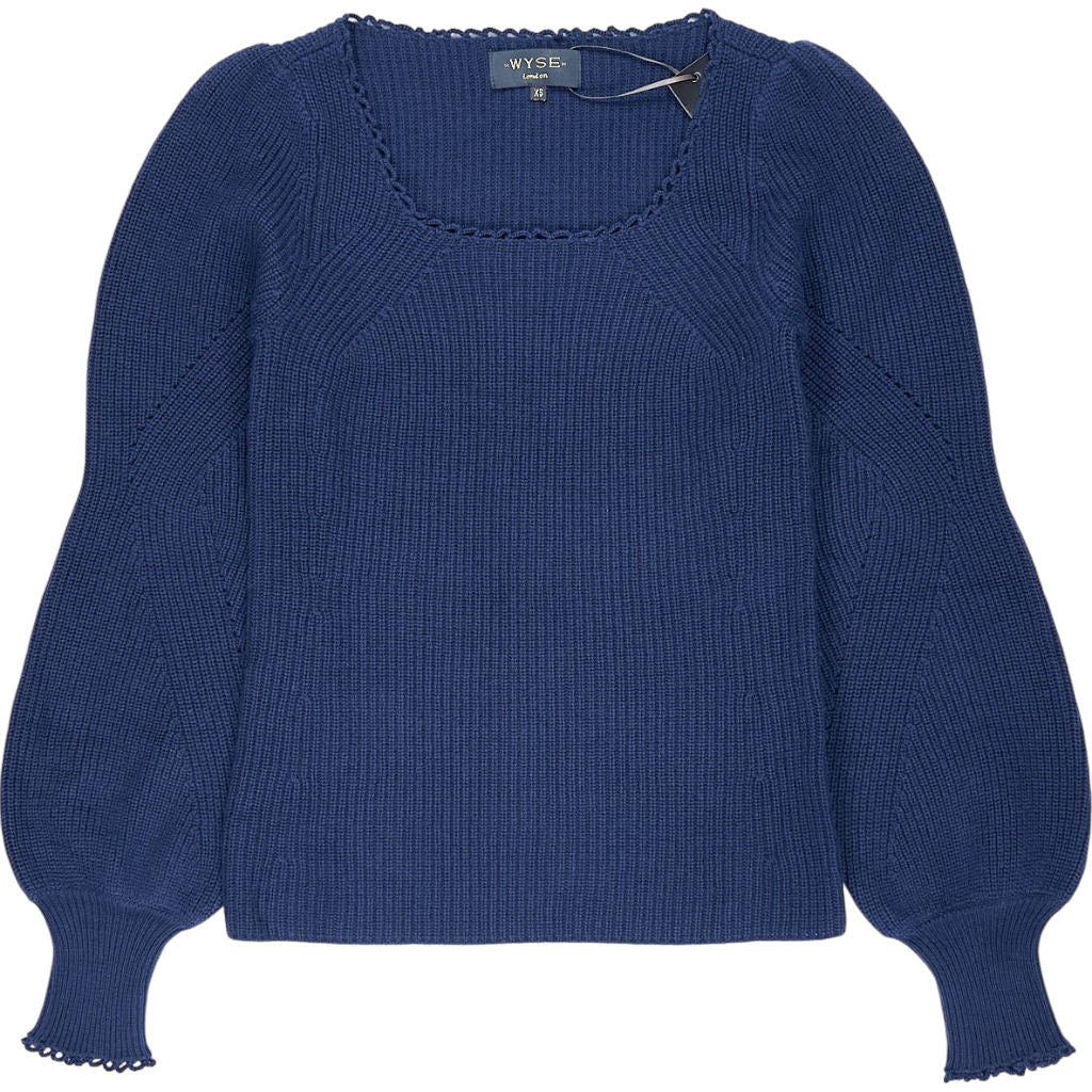 Wyse Dark Blue Scallop Scoop Neck Jumper