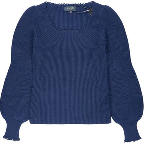 Wyse Dark Blue Scallop Scoop Neck Jumper
