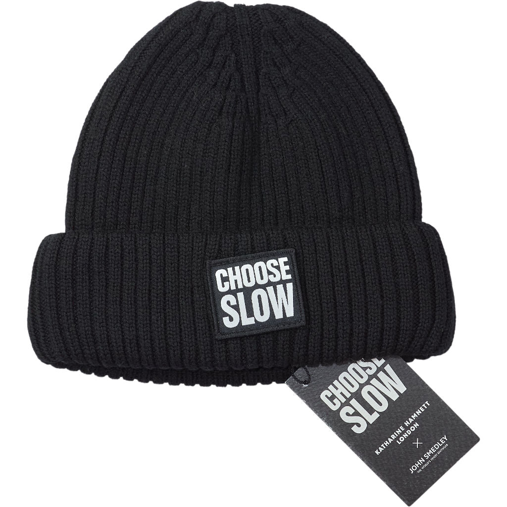Katharine Hamnett x John Smedley Black Ribbed Beanie