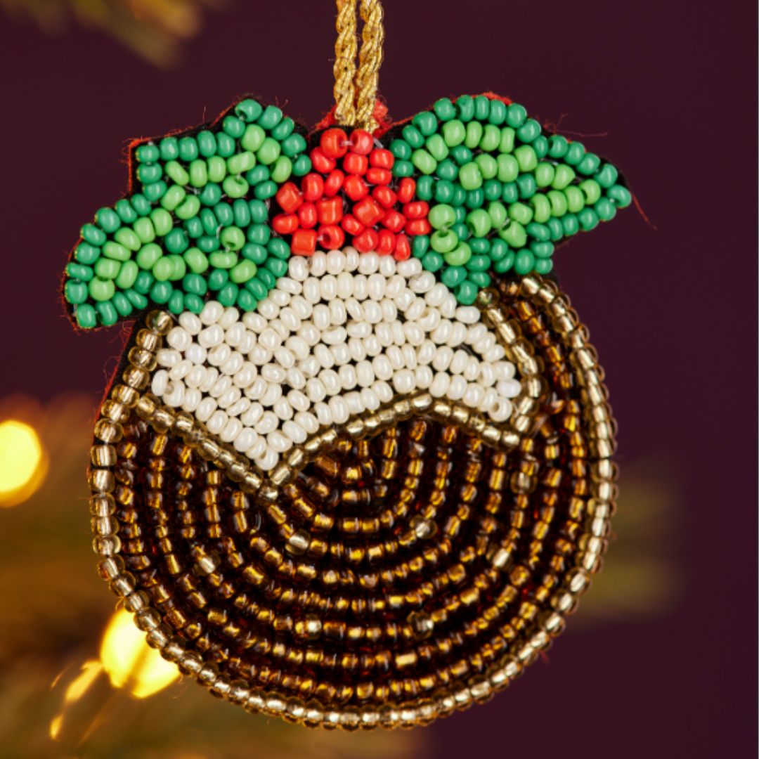 Christmas Pudding Beaded Decoration