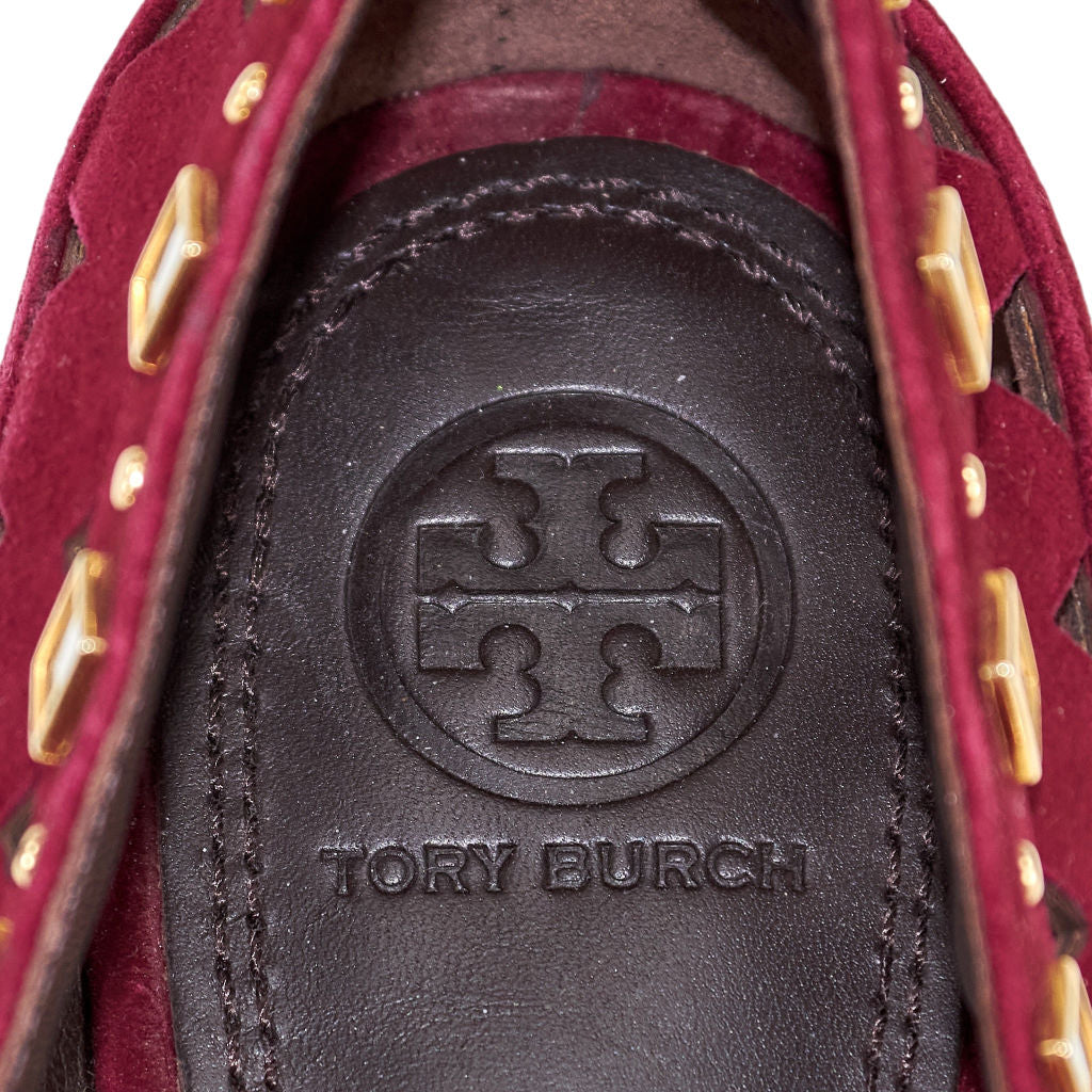 Tory Burch Red Suede Studded Flats