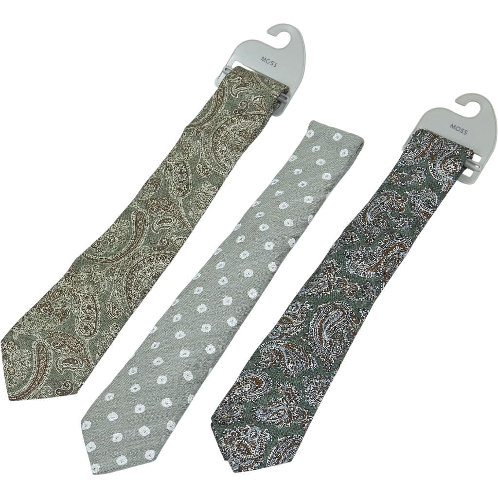 Moss Green Pattern Tie Bundle x 3