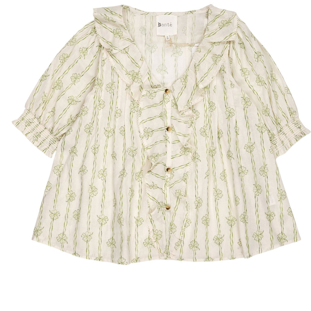 Bonte Cream Green Clover Print Lenny Shirt