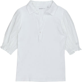 NRBY White Cotton Collared Top