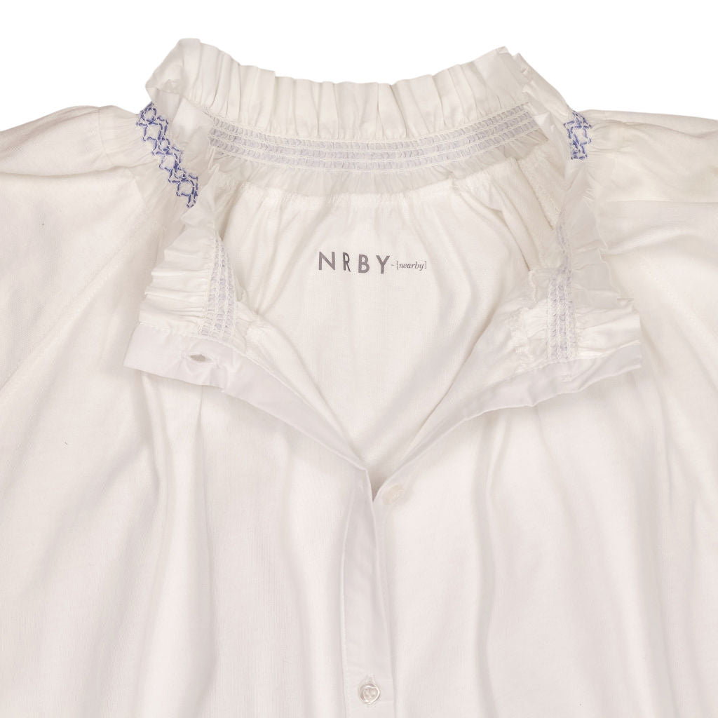 NRBY White Smocked Blue Collar Blouse