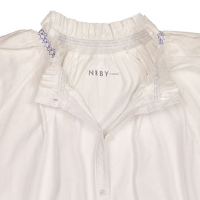 NRBY White Smocked Blue Collar Blouse