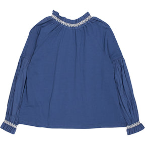 NRBY Blue Cotton Blouse with Embroidered Trim
