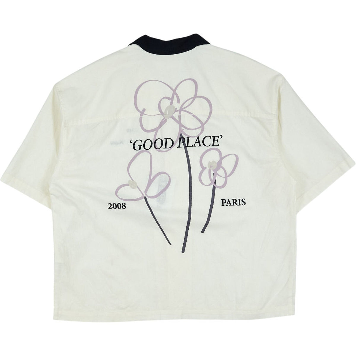 Pull & Bear Cream Black Collar Good Place Shirt