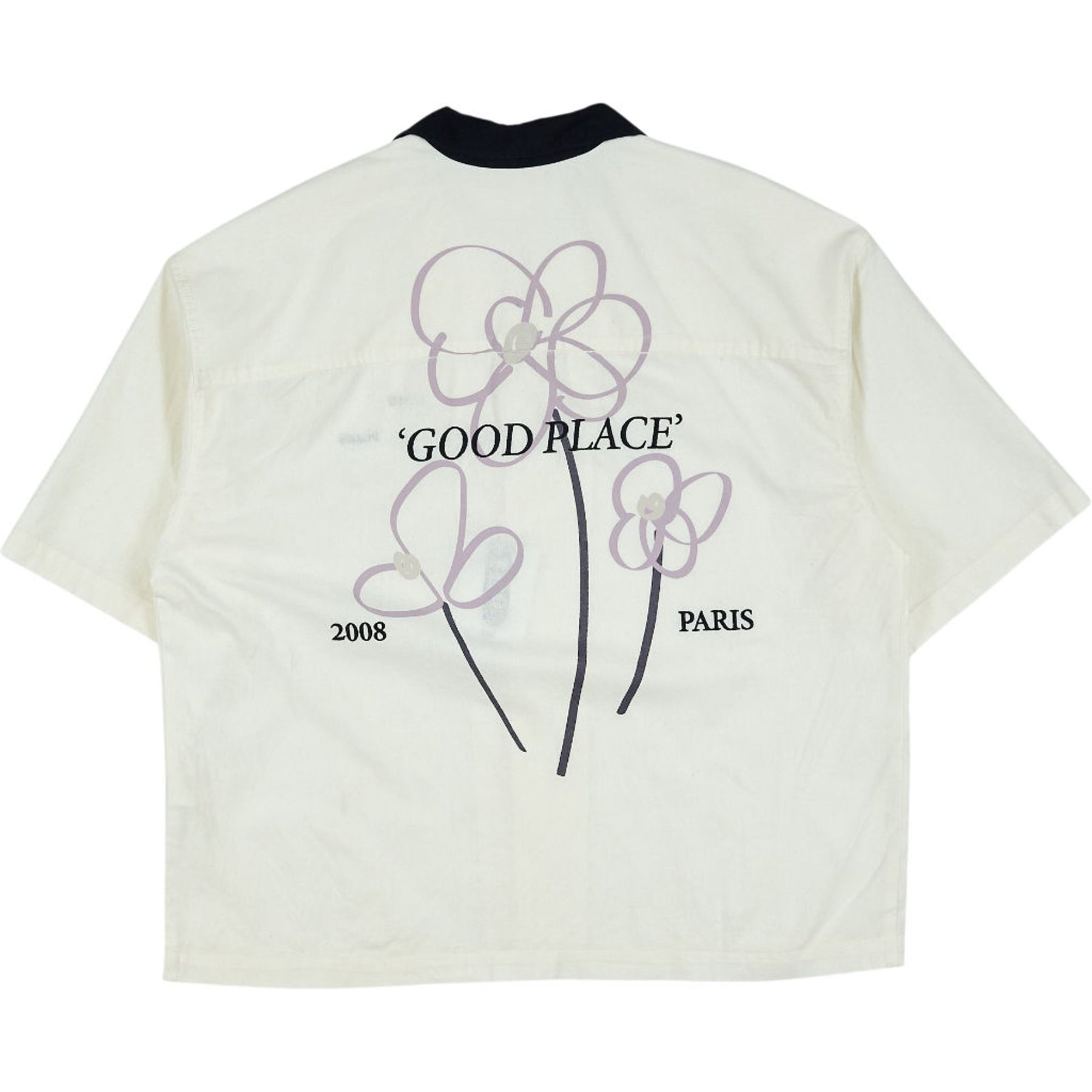 Pull & Bear Cream Black Collar Good Place Shirt
