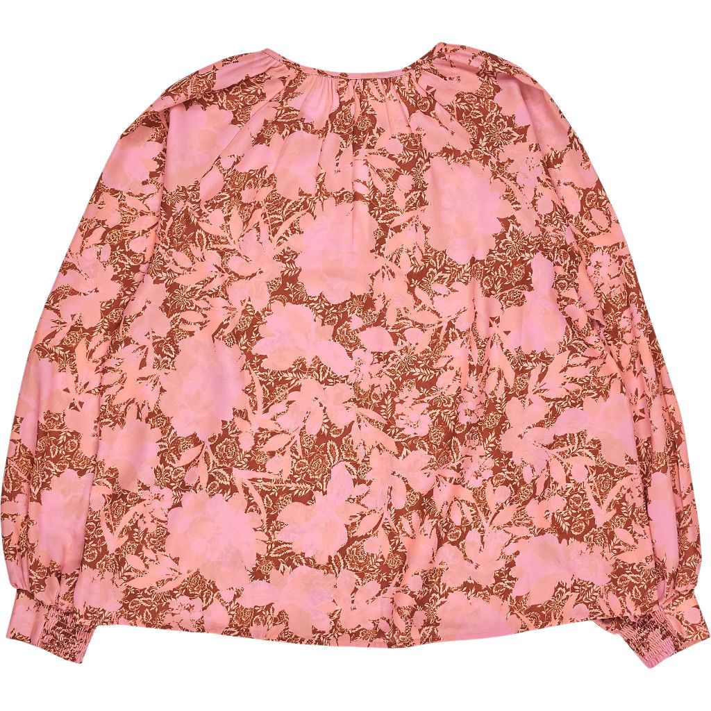 Hush Pink Boho Floral Front Tie Blouse