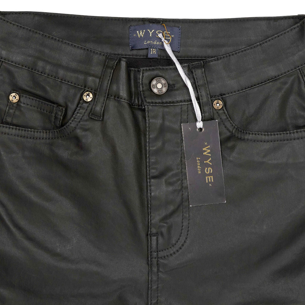 Wyse Bottle Green Audrey Coated Jeans