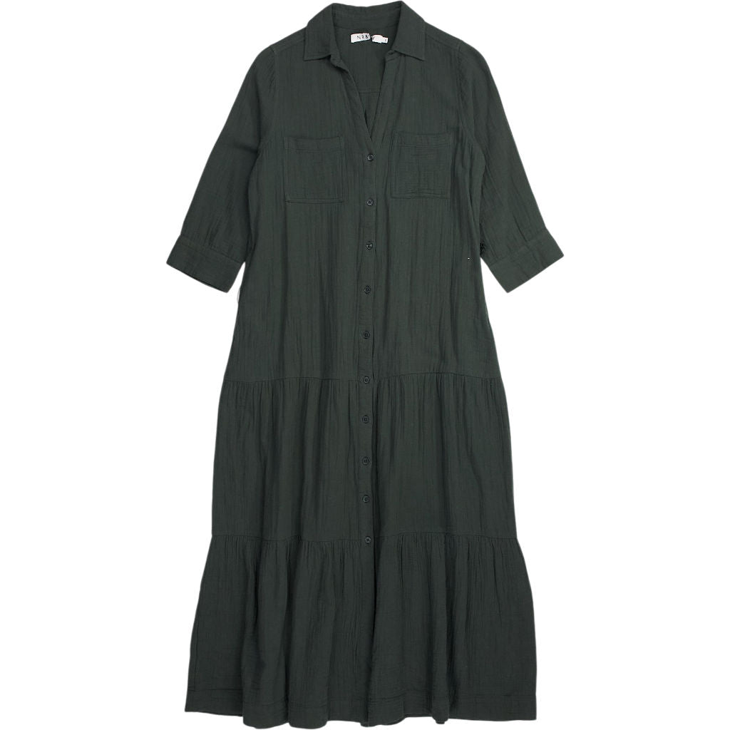 NRBY Green Crinkle Cotton Shirt Dress