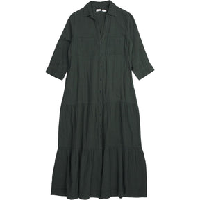 NRBY Green Crinkle Cotton Shirt Dress