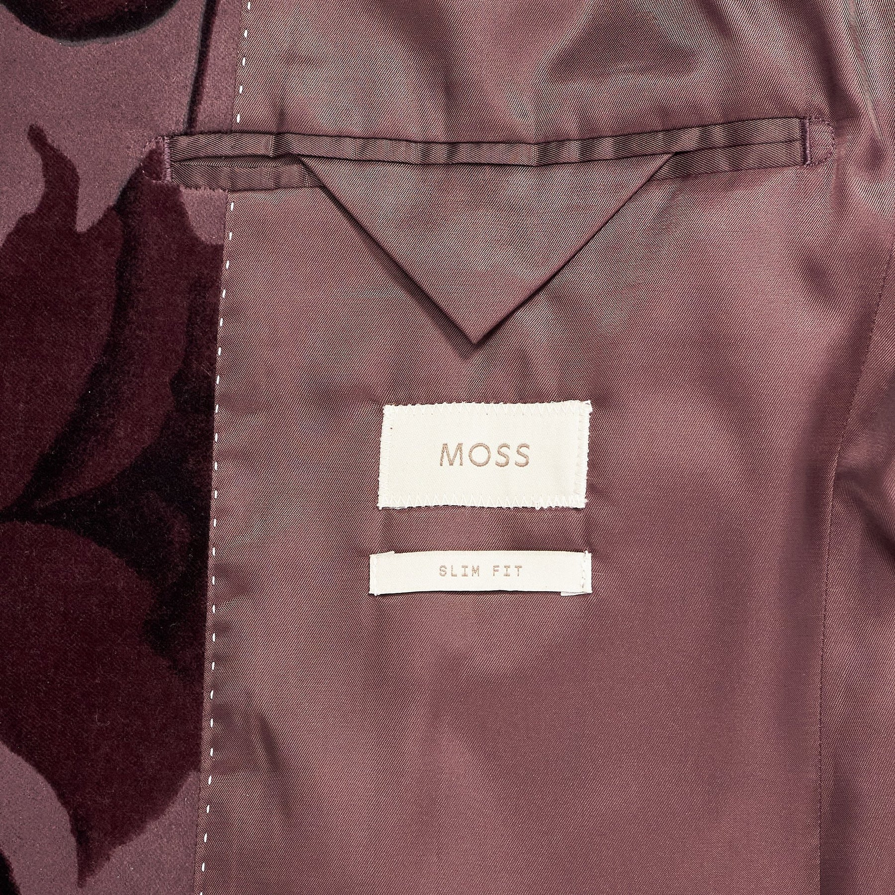 Moss Plum Floral Flocked Velvet Jacket Slim Fit
