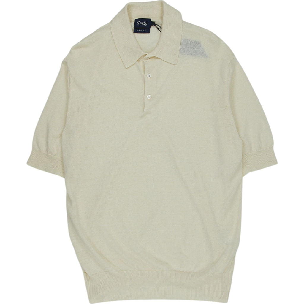 Drake's Cream Linen Cotton Polo Shirt M