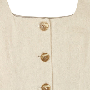 Albaray Beige Square Neck Button Dress