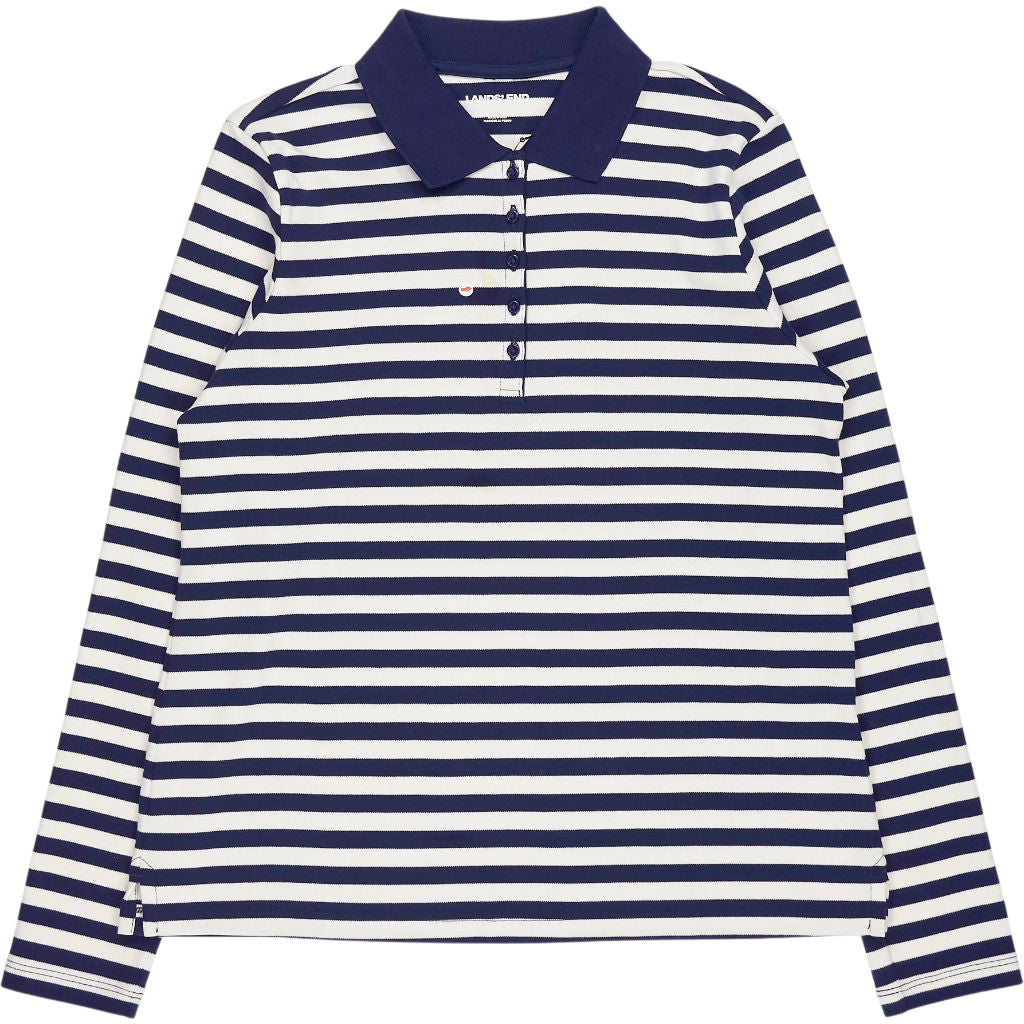Lands' End Navy White Stripe Polo Shirt
