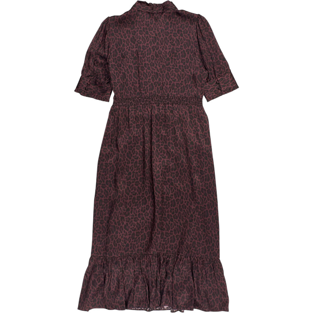 WYSE Deep Fig Leopard Fabienne Silk Dress