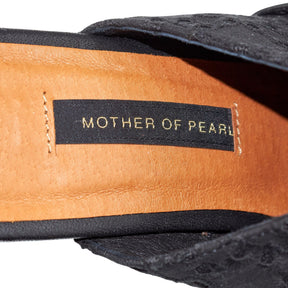 Mother of Pearl Black Bow Heeled Mules