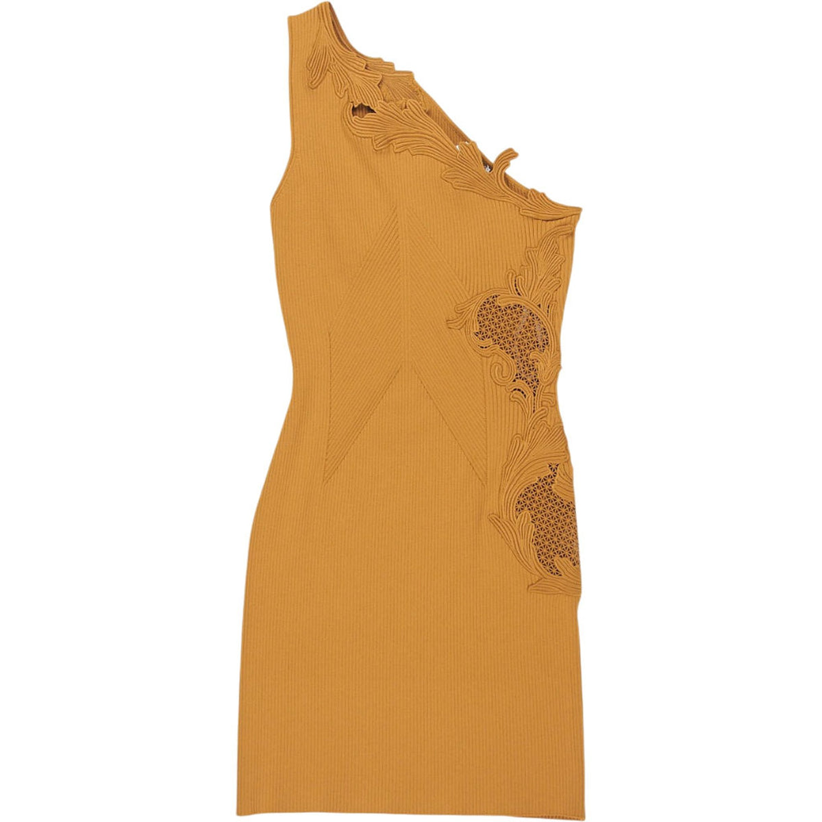 Self-Portrait Tan One Shoulder Ribbed Mini Dress