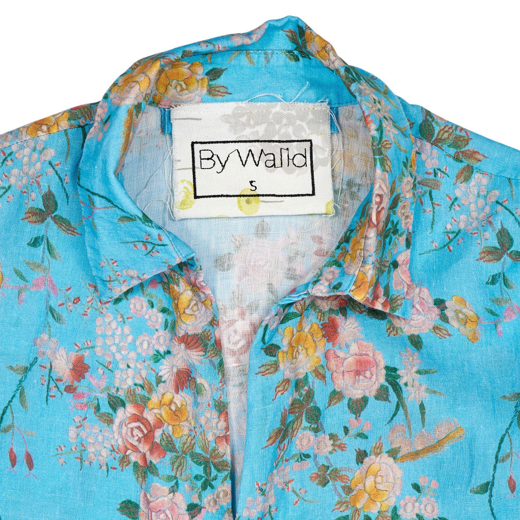 By Walid Blue Floral Linen Dress