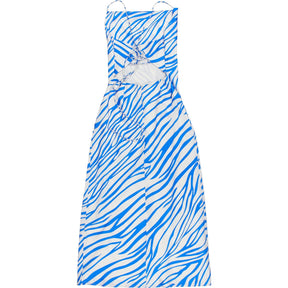 Omnes Blue Zebra Print Cut-Out Midi Dress