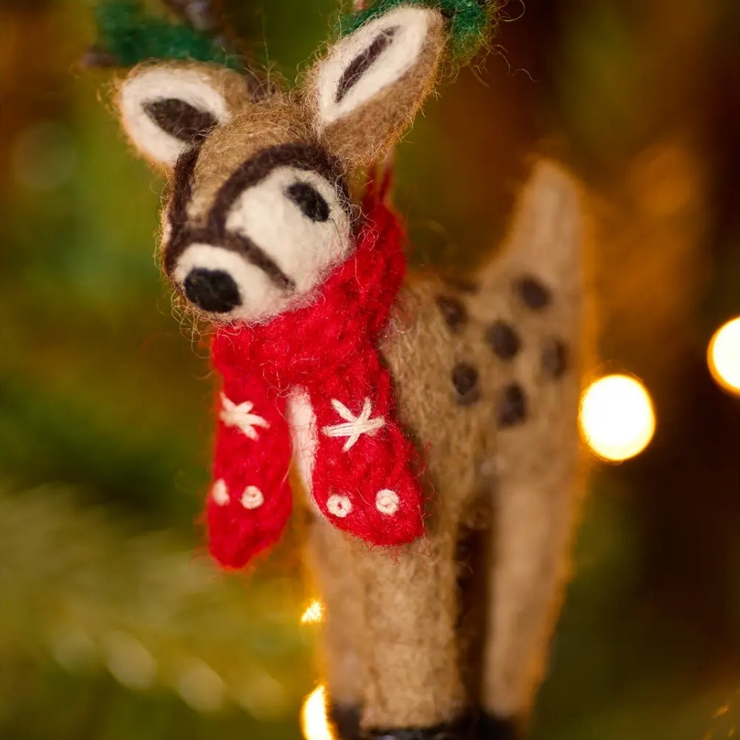 Handmade Embroidered Felt Reindeer Decoration