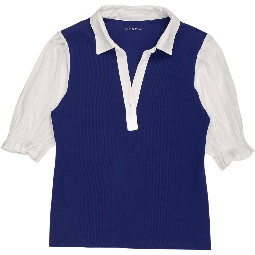 NRBY Blue White Collared Top