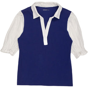 NRBY Blue White Collared Top
