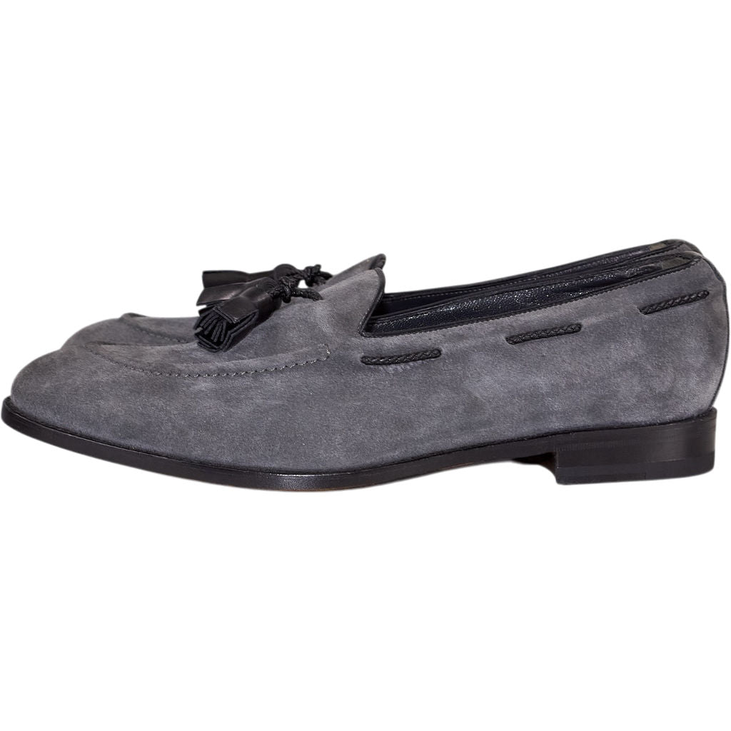 Manolo Blahnik Grey Suede Tassel Loafers