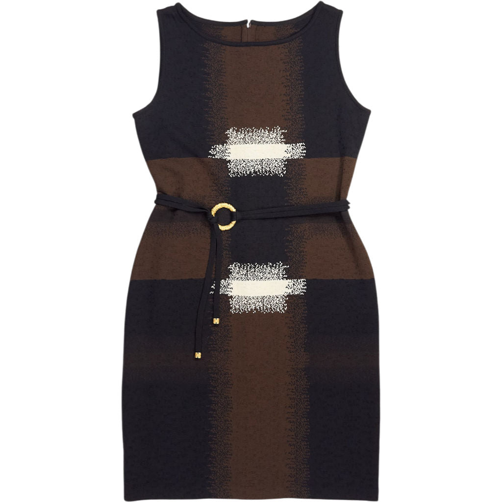 St. John Black Brown Intarsia Knit Dress