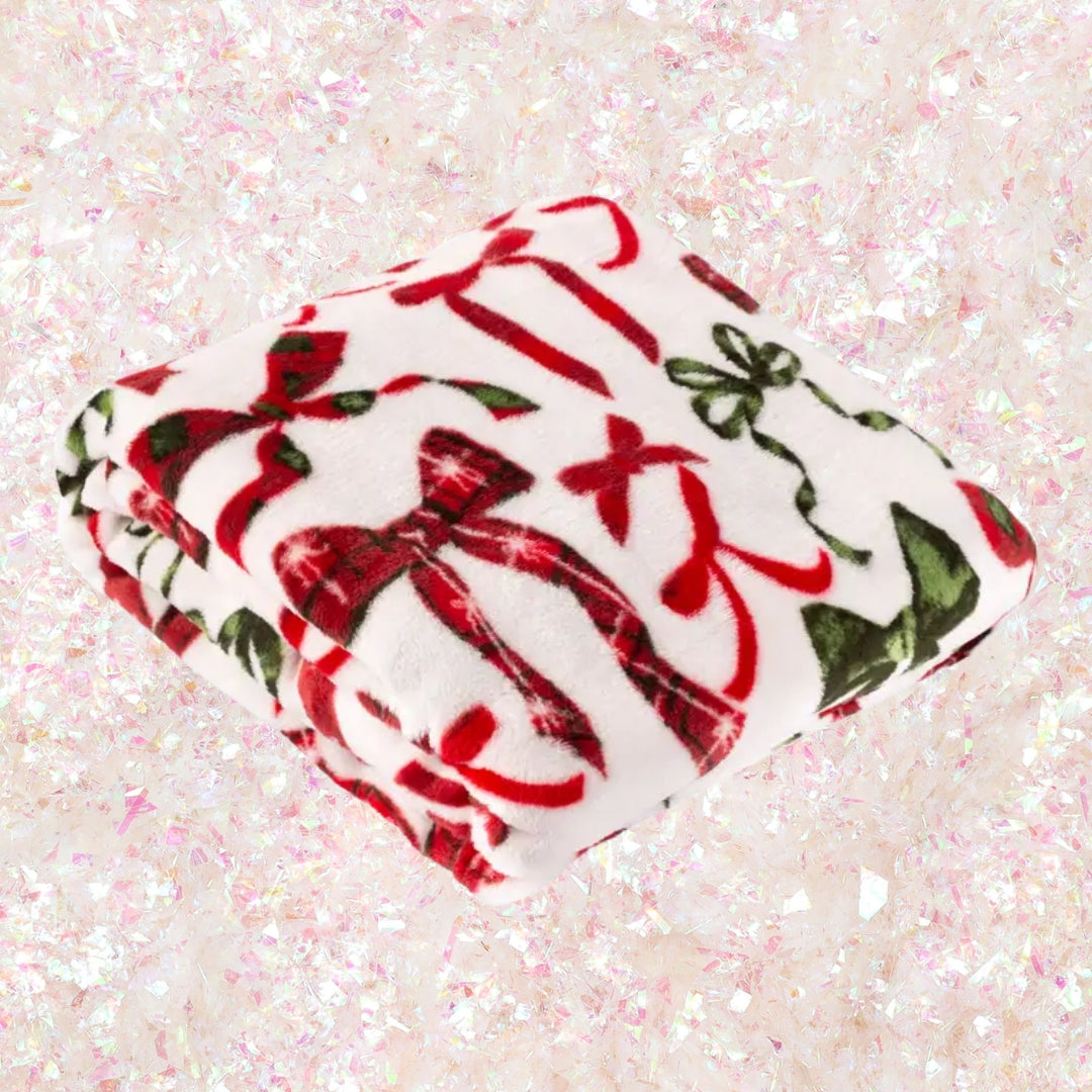 Nathalie Festive Bows Printed Fleece Throw Berry/Pine