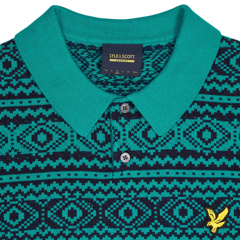 Lyle & Scott Teal Fair Isle Polo Shirt