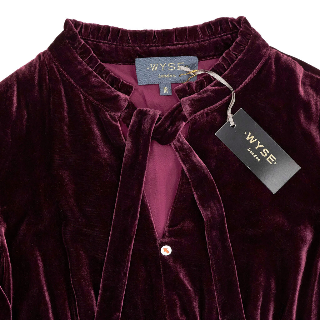 Wyse Deep Fig Burgundy Silk Velvet Paulina Dress