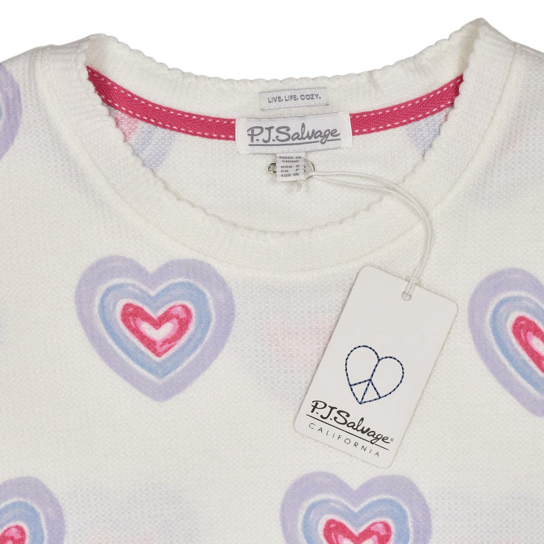 P.J. Salvage White Heart Print Pajama Top