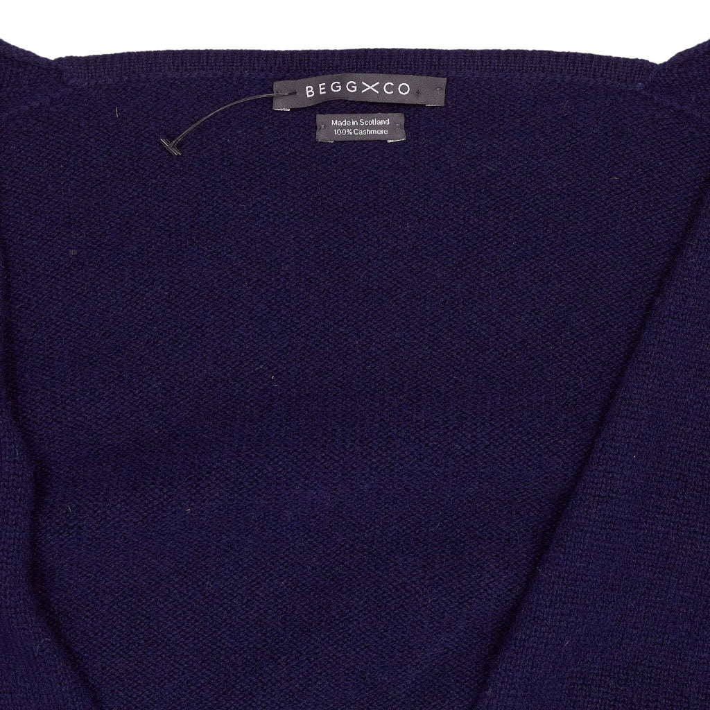 Begg & Co Navy Open Cashmere Cardigan