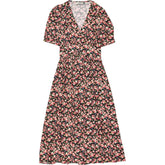 Baukjen Black Rose V-Neck Waisted Midi Dress