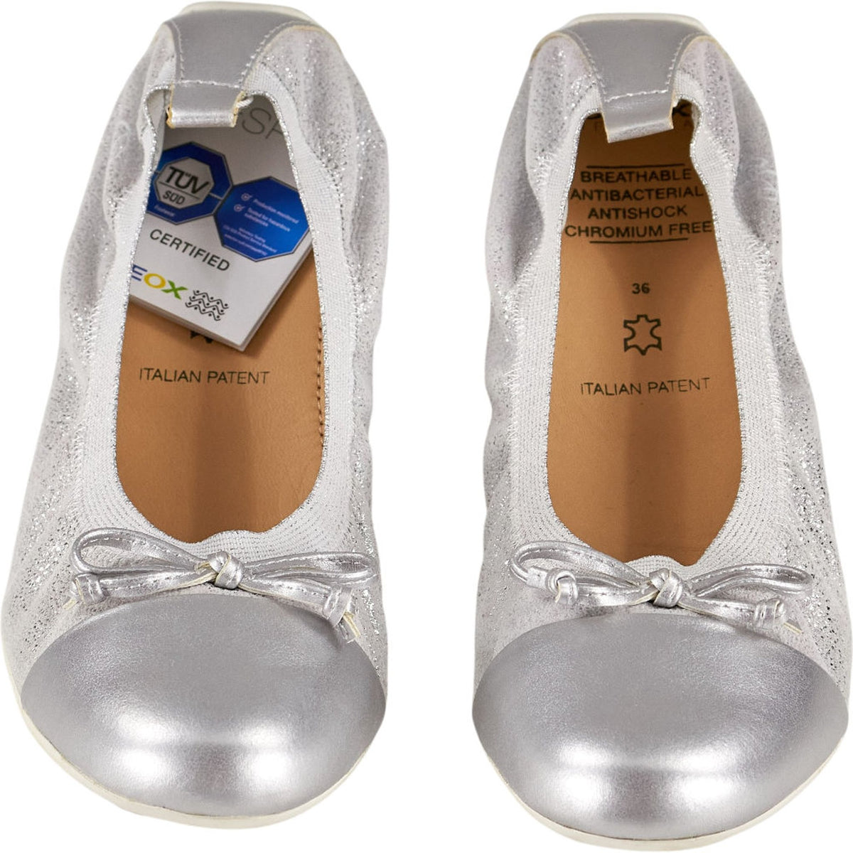 Geox Silver J Piuma Ball Ballet Flats