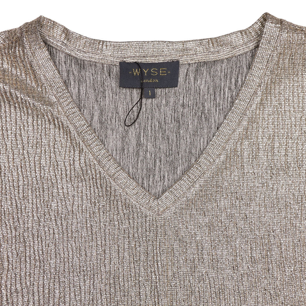 Wyse Champagne Metallic V-Neck T-Shirt