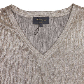 Wyse Champagne Metallic V-Neck T-Shirt