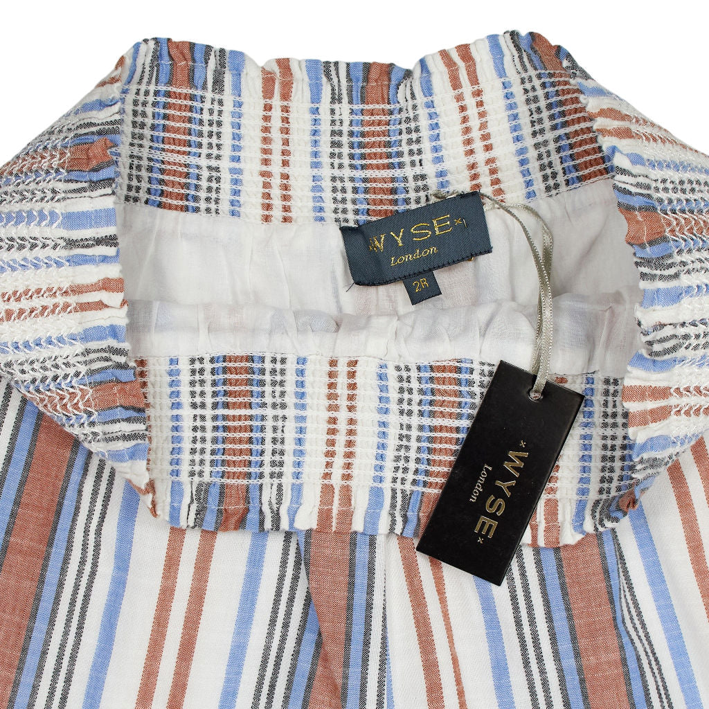 WYSE Tan Blue Stripe Angeline Shorts