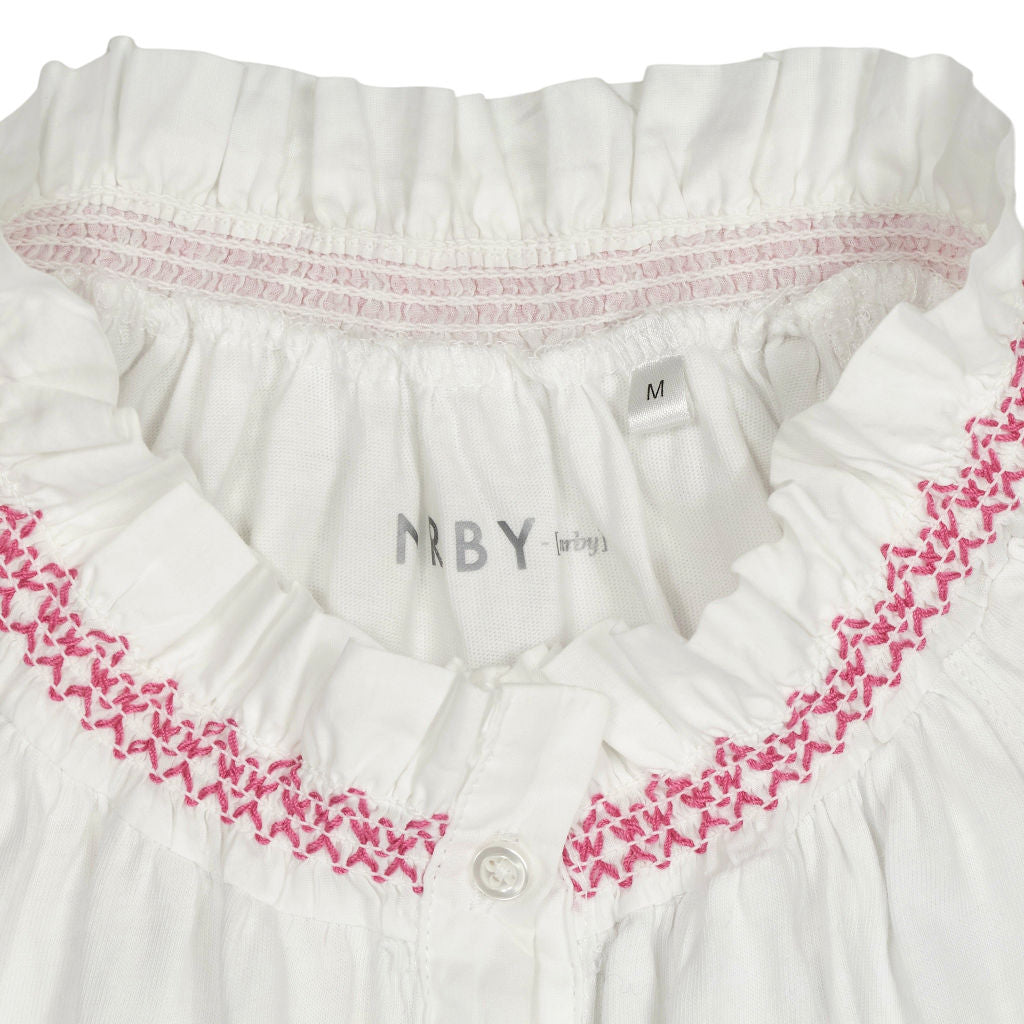 NRBY White Pink Smocked Blouse