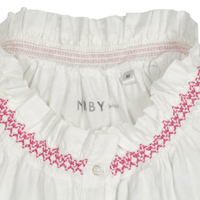 NRBY White Pink Smocked Blouse